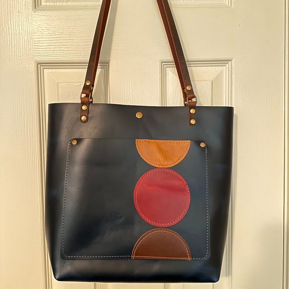 Beautiful Handmade Blue Leather Tote - Picture 1 of 5
